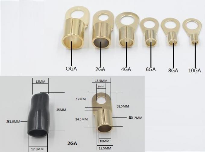 Audio Crimp Ring Terminal Gold Plated 0GA/ 2GA /4GA /6GA /8GA / 10GA