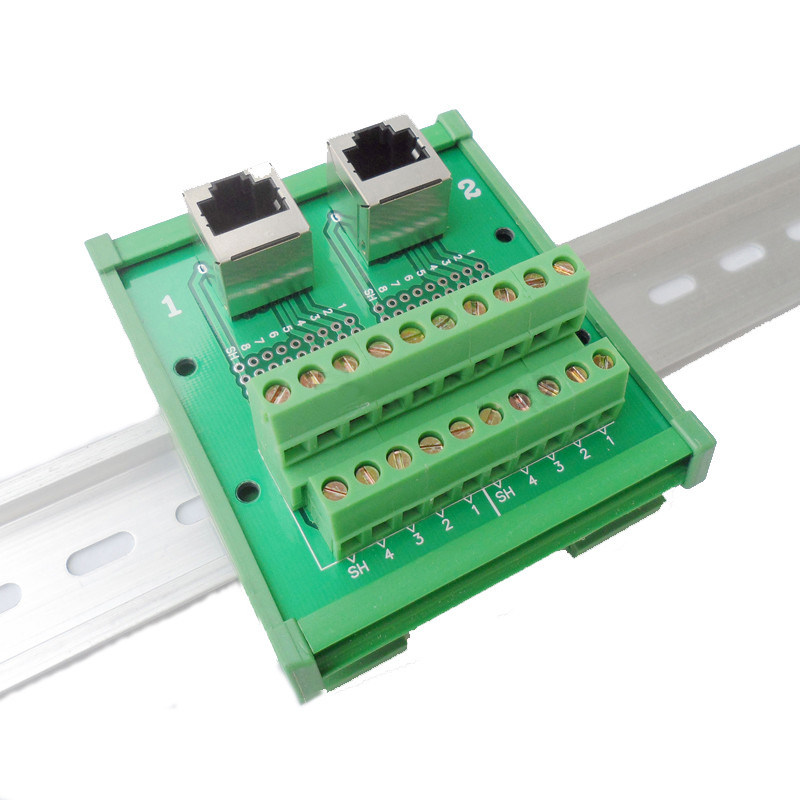 RJ45 Jack Dual Connectors to Screw Terminal Block Wiring Breakout Board