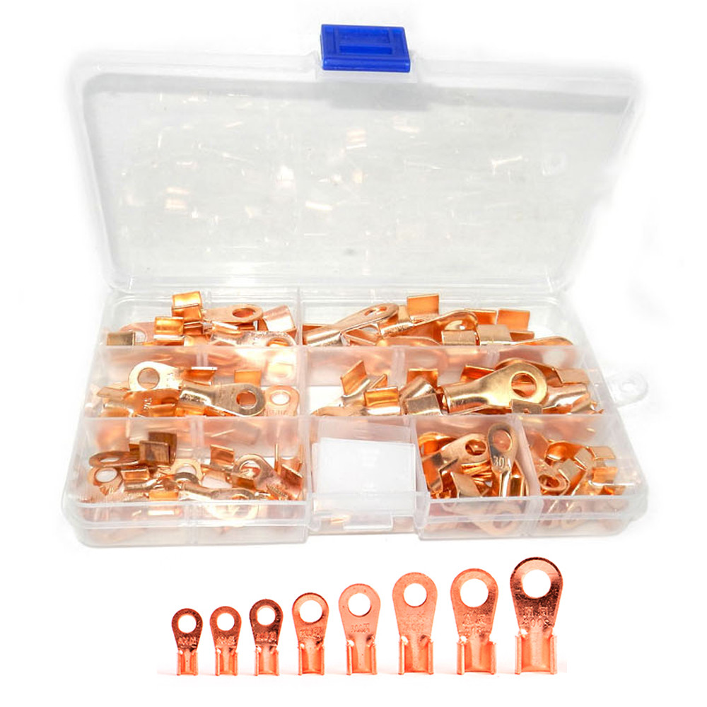 80pcs Open Barrel Wire Crimp Copper Ring Lug Terminals Assortment Set