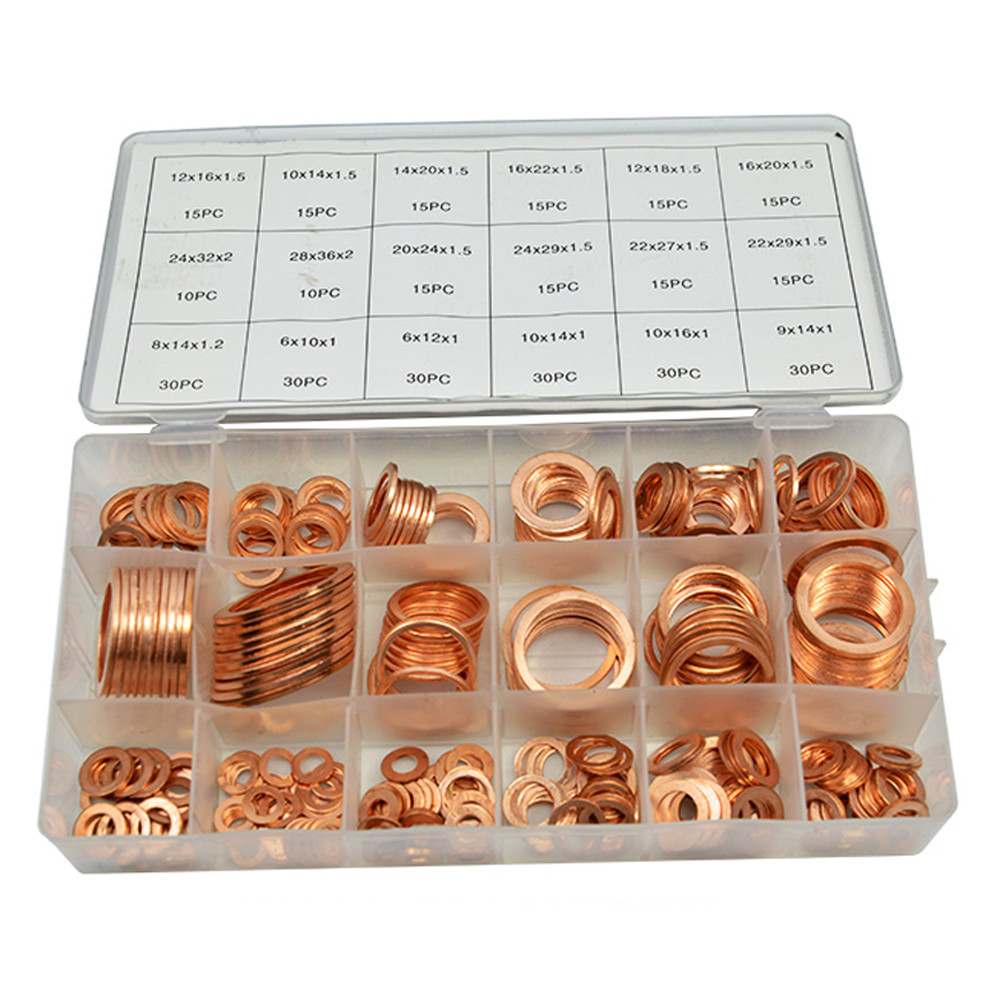 350pcs 18 Sizes Metric Copper Flat Ring Washer Gaskets Assortment Set