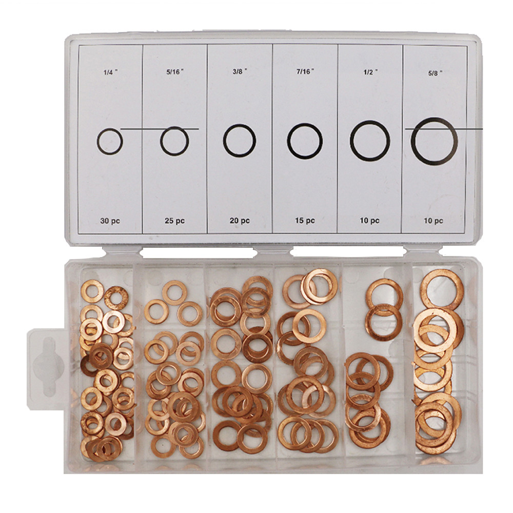 110pcs 6 Sizes Metric Copper Flat Ring Washer Gaskets Assortment Set