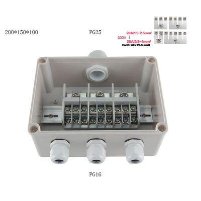 Cable Distribution Junction Box 200*150*100mm Waterproof with Din Rail Terminal Blocks