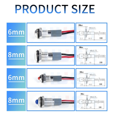 LED Indicator Light Power Signal Light Waterproof Pilot Lamp With Cable Mounting Hole 6mm 8mm 10mm to 25mm