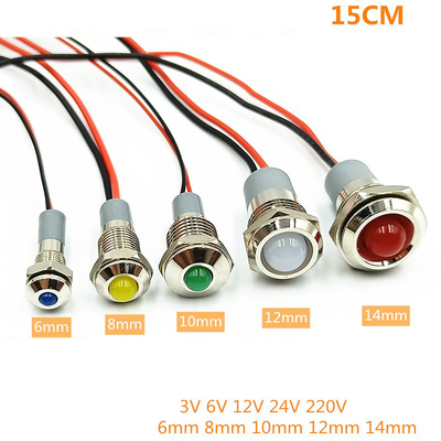 LED Indicator Light Power Signal Light Waterproof Pilot Lamp With Cable Mounting Hole 6mm 8mm 10mm to 25mm