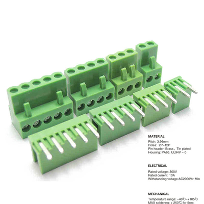 3.96mm Pitch PCB Pluggable Screw Terminal Blocks Plug + Pin Header Socket Green HT3.96