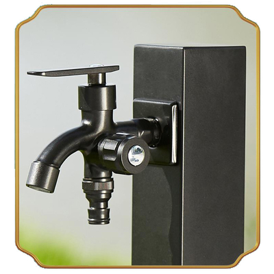 Black Garden Yard Bibcock Water Taps Stainless Steel Standpipe Sqaure Watering Post 93cm Height