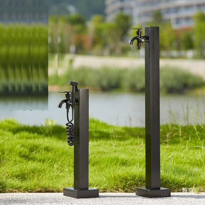 Black Garden Yard Bibcock Water Taps Stainless Steel Standpipe Sqaure Watering Post 93cm Height