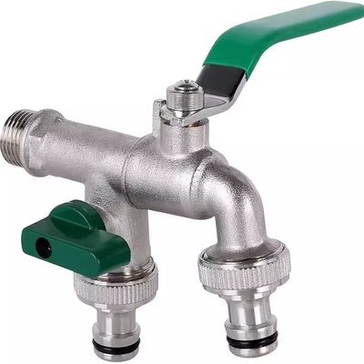 Garden Hose Faucet Water Tap Brass Ball Valve Outdoor Yard Bibcock Double Outlets