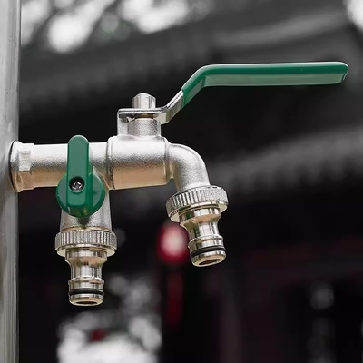 Garden Hose Faucet Water Tap Brass Ball Valve Outdoor Yard Bibcock Double Outlets