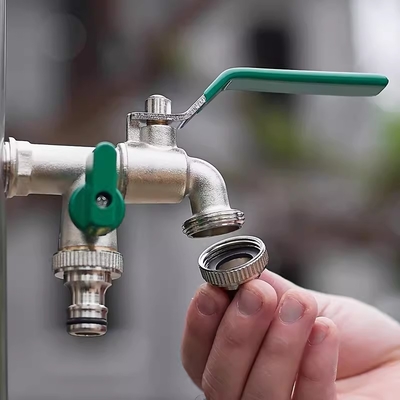 Garden Hose Faucet Water Tap Brass Ball Valve Outdoor Yard Bibcock Double Outlets