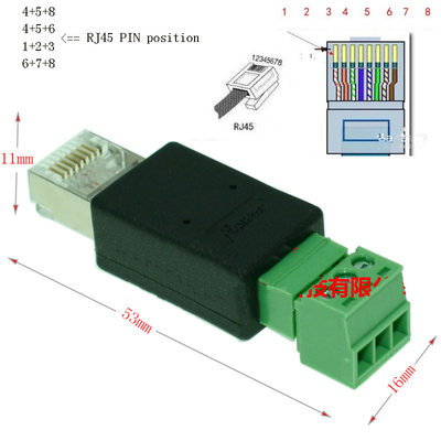 RJ45 Network Male 8P8C to 3 Pin Screw Terminal Block Adapter