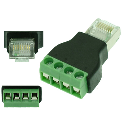 RJ45 Network Male Plug 8P8C to RS485 4 Pin Screw Terminal Block Adapter