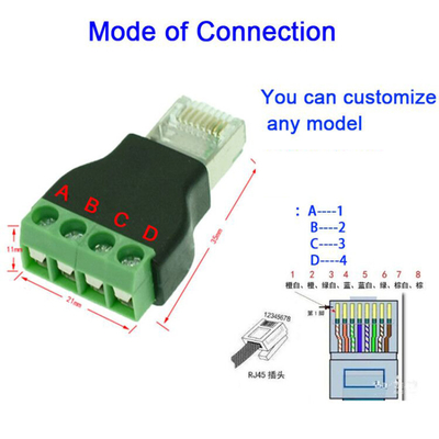 RJ45 Network Male Plug 8P8C to RS485 4 Pin Screw Terminal Block Adapter