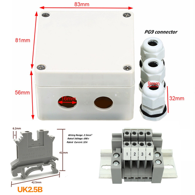 Waterproof Plastic Junction Box 83*81*56mm Electric Distribution Enclosure with Din Rail Terminals