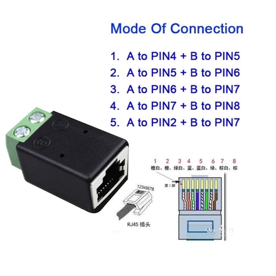 RJ45 Network Female Connector 8P8C to 2 Pin RS485 Screw Terminal Blocks Adapter
