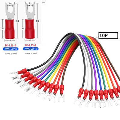 10Pin 20AWG 0.5mm² Jumper Wire Fork Ferrules terminals Connecting Cable 5 Amps Curent 20cm 30cm 50cm 100cm