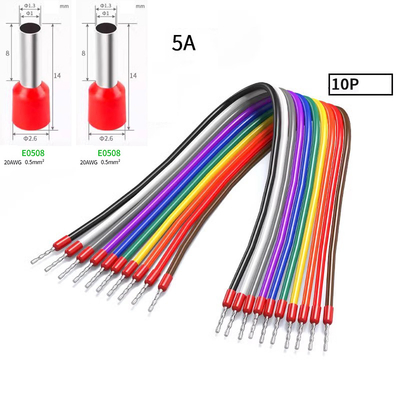 10Pin 20AWG 0.5mm² Jumper Wire Fork Ferrules terminals Connecting Cable 5 Amps Curent 20cm 30cm 50cm 100cm