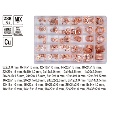 286pcs 30 Sizes Metric Copper Flat Ring Washer Gaskets Assortment Set Kit IMPA813080