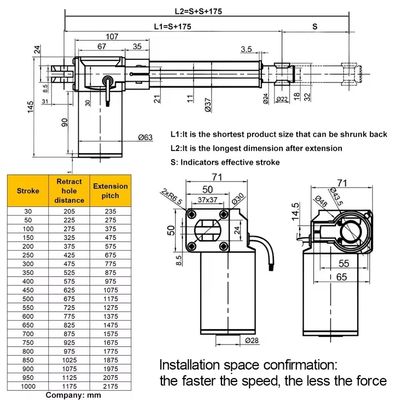 24V 6000N Linear Actuator 200mm 300mm 400mm 500mm Stroke Electric Linear Motor Telescopic Rod