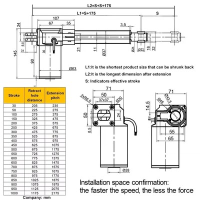 24V Linear Actuator 200mm 300mm 400mm 500mm 6000N Stroke Electric Linear Motor Telescopic Rod