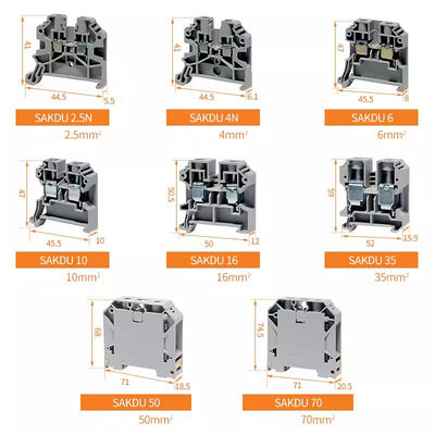 SAKZDU 2.5N DIN Rail Screw Clamp Terminal Blocks 800V 24A 2.5 mm² Wiring Gauge
