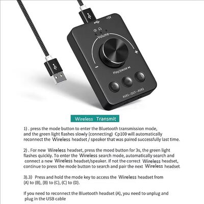 Sound Controller USB Computer Speaker Volume Control Knob Adjustment  Bluetooth 5.1 With Play Pause Skip Mute 3 Modes