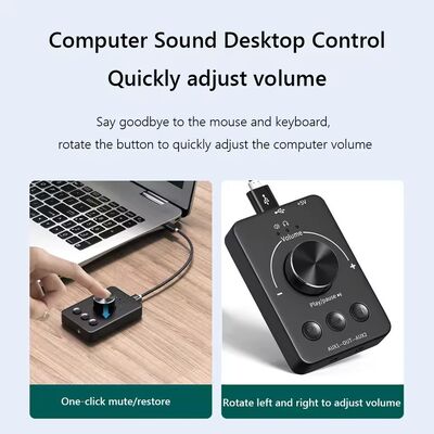 Sound Controller USB Computer Speaker Volume Control Knob Adjustment  Bluetooth 5.1 With Play Pause Skip Mute 3 Modes