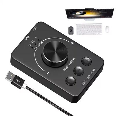 Sound Controller USB Computer Speaker Volume Control Knob Adjustment  Bluetooth 5.1 With Play Pause Skip Mute 3 Modes