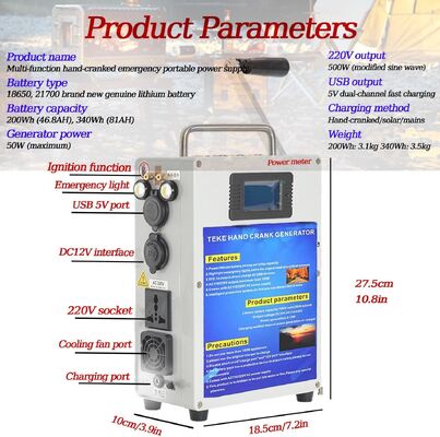 Hand Crank Generator Outdoor Phone Charger Fire Stater110V 220V 500 Watts Power Pack