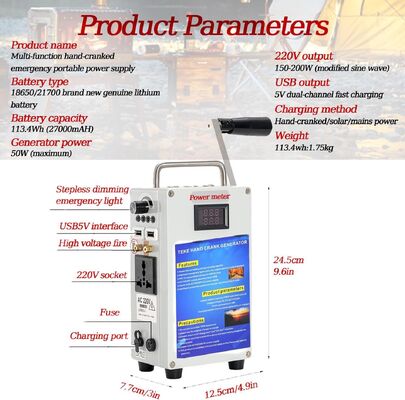 Hand Crank Generator USB Phone Charger Fire Starter Power Pack 110V 220V 160W Emergency Power Station