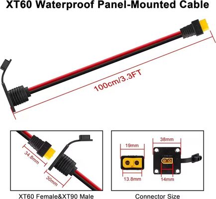 100cm 12 AWG XT60 Panel Mount Cable XT90 Male to Female Cable Solar Generator / LiPo Battery / FPV Drone Adapter