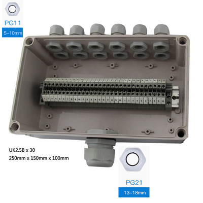 Electrical Enclosure Conduit Junction Box 250*150*200mm with UK2.5B Din Rail Terminal Blocks