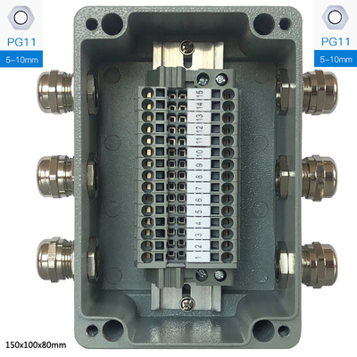 Die-cast Aluminum Enclosure Case Project Junction Box 150*100*80mm with UK6N Din Rail Terminal Blocks