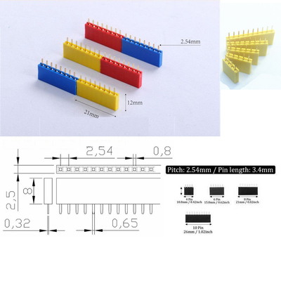 150pcs Colored 2.54mm Single Row Straight Pin Header X30 Female Socket X120 Gold Plated