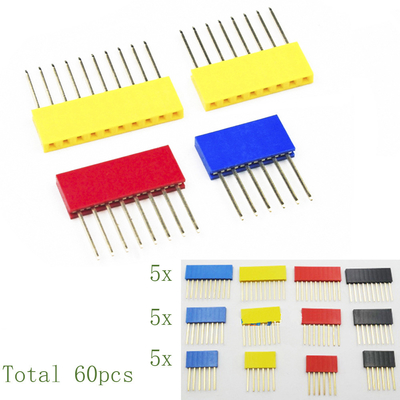 60pcs Colored 2.54mm Single Row Straight Pin Header 11mm Long Pin Socket PCB Connector