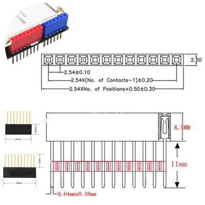 60pcs Colored 2.54mm Single Row Straight Pin Header 11mm Long Pin Socket PCB Connector