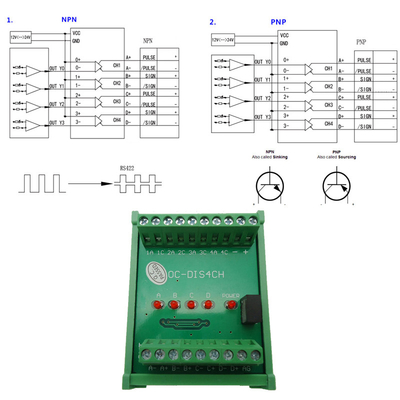 Converter of Open Collector HTL 24v into Differential TTL 5v Signal 4 Ways Universal