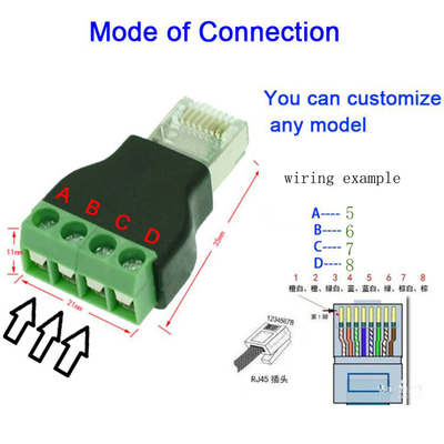 RJ45 Network Male Plug 8P8C to RS485 4 Pin Screw Terminal Block Adapter