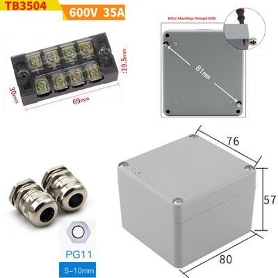 600V 35A Teminal Blocks with Sealed Die-cast Aluminum Enclosure Case Project Junction Box 86*76*57mm