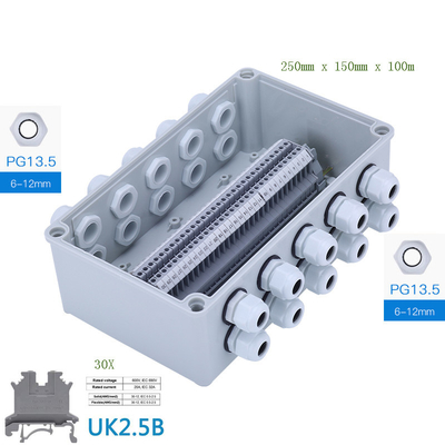 Electrical Enclosure Conduit Junction Box 250*150*200mm with UK2.5B Din Rail Terminal Blocks