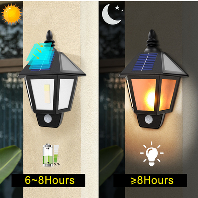 Motion Sensor Solar Power Outdoor Flame Flickering Wall Mount LED Light for Garden Landscape Security Lighting Lamp