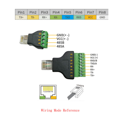 RJ45 Network Male Plug 8P8C to RS485 4 Pin Screw Terminal Block Adapter