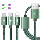 3 in 1 Fast Charging Cable USB Type C 5A Data Charge Cable Braided Fabric Cord