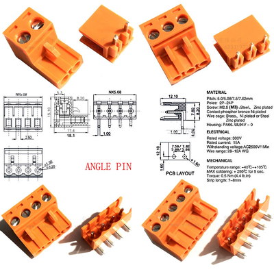 Orange 5.08mm Pitch PCB Pluggable Screw Terminal Blocks Plug + Pin Header Socket