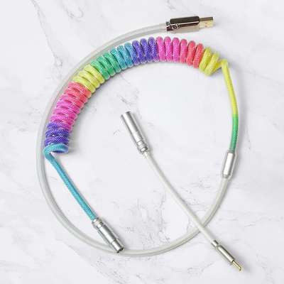 Mechanical Keyboard Cable Coiled Audio Connector Coupling USB Type-C Rainbow Cable