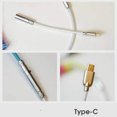 Mechanical Keyboard Cable Coiled Audio Connector Coupling USB Type-C Rainbow Cable