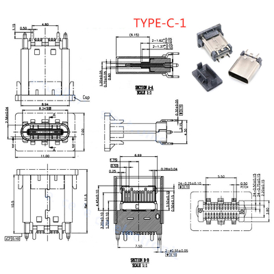 24P USB 3.1 Type C Receptacle 24-pin Fast Charging Port Female Socket Jack PCB Connector