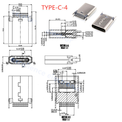 24P USB 3.1 Type C Receptacle 24-pin Fast Charging Port Female Socket Jack PCB Connector