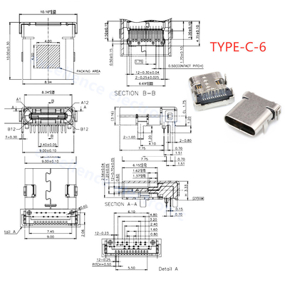 24P USB 3.1 Type C Receptacle 24-pin Fast Charging Port Female Socket Jack PCB Connector