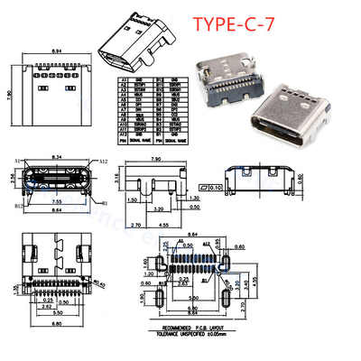 24P USB 3.1 Type C Receptacle 24-pin Fast Charging Port Female Socket Jack PCB Connector